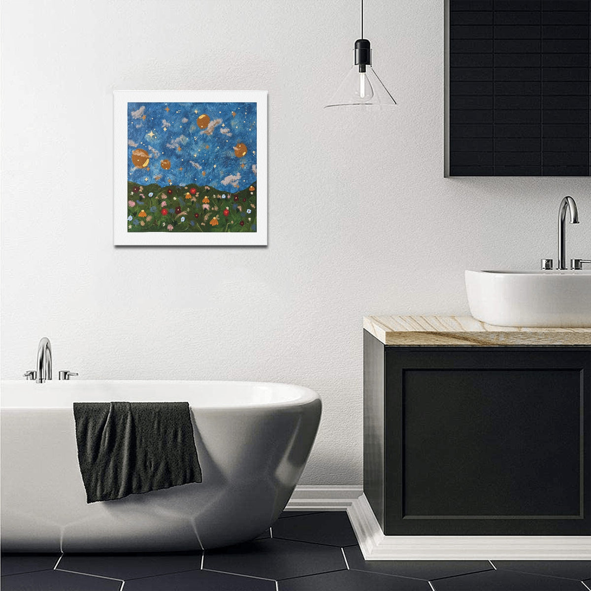 Celestial Wildflower Meadow — Original Artwork Framed Canvas