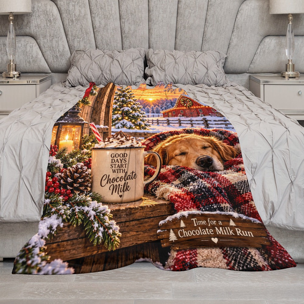 Chocolate Milk Run Christmas Blanket – Cozy Christmas Dog & Farmhouse