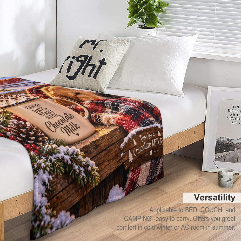 Chocolate Milk Run Christmas Blanket – Cozy Christmas Dog & Farmhouse