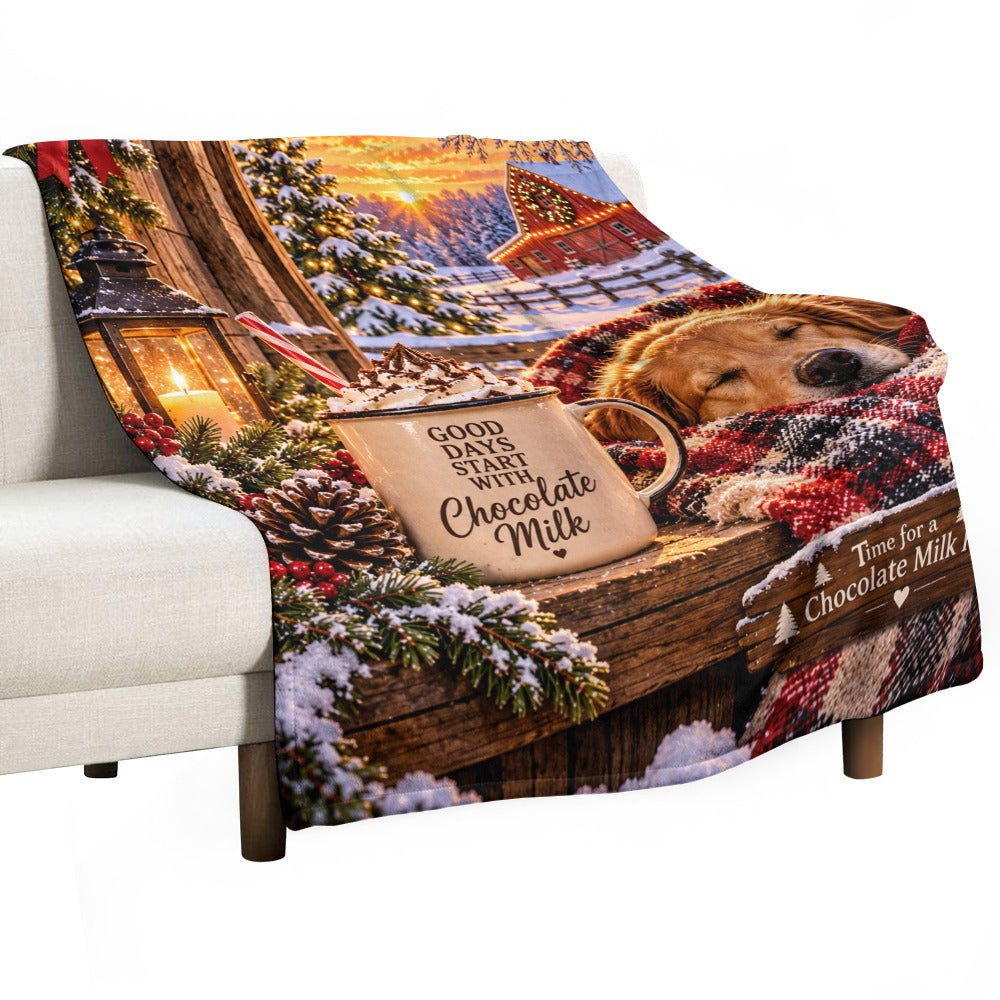 Chocolate Milk Run Christmas Blanket – Cozy Christmas Dog & Farmhouse