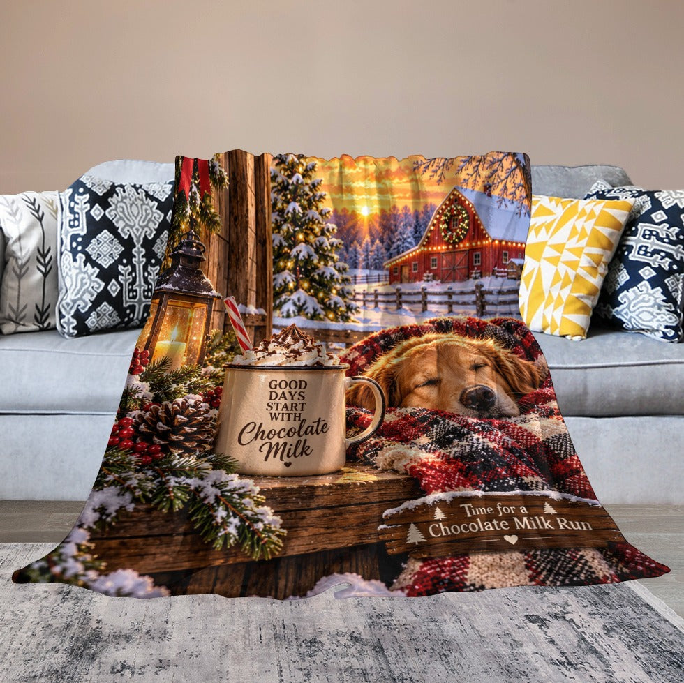 Chocolate Milk Run Christmas Blanket – Cozy Christmas Dog & Farmhouse