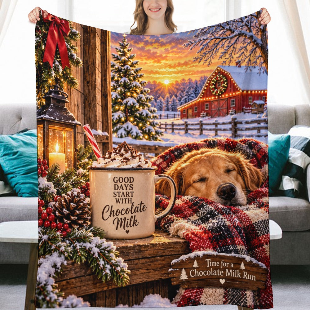 Chocolate Milk Run Christmas Blanket – Cozy Christmas Dog & Farmhouse